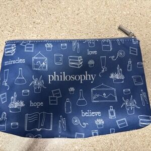 Philosophy Cosmetic Makeup Toiletry Zipper Bag Case Medium Blue 9" x 6" NWOT